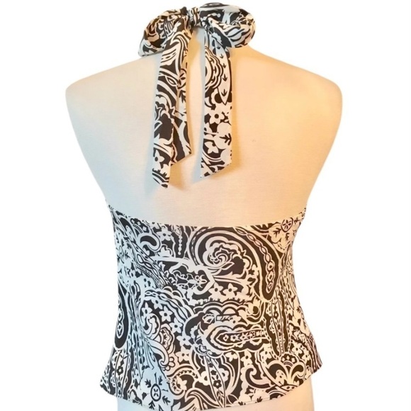 INC Halter Top 100% Silk, Brown Cream Floral Tropical - Picture 5 of 8